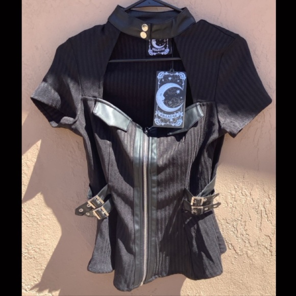 *SOLD* KILLSTAR DARK ENTERPRISE GOTHIC TOP PINSTRIPE SIZE L BRAND NEW - Picture 3 of 16